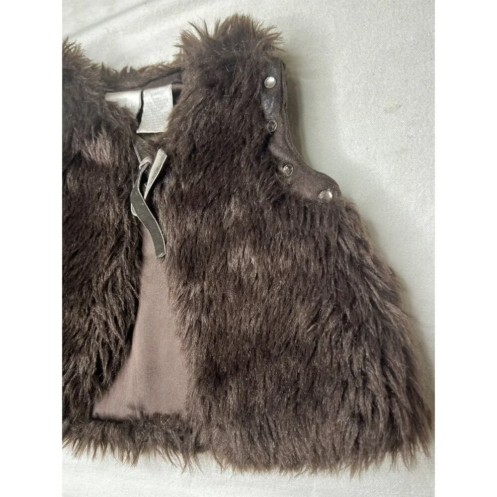 Kids Fake Fur Brown Vest 18 Months Tie Sequins